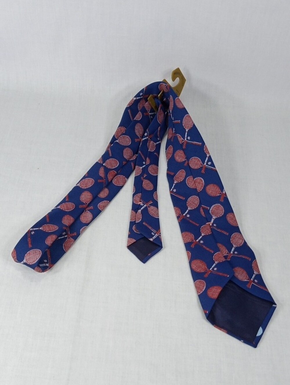 Navy Tie with Red Tennis Racket Motif - Picture 3 of 7